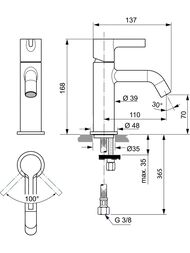 Смеситель для раковины Ideal Standard JOY BC776A2 однозахватный, функция HWTC, шлифованное золото