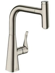 Смеситель Hansgrohe Metris Select M71 для кухни 240 мм вытяжной поворотный излив сталь 14857800 — миниатюра 1