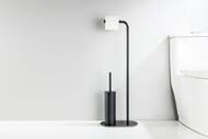 Держатель для туалетной бумаги Aquatek Оберон AQ4231MB напольный, с ершиком, цвет: черный матовый