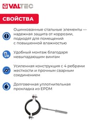 Кронштейн стальной одинарный 1.1/2" 47-52 мм с резиновым уплотнением RUS.833.08
