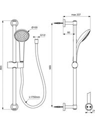 Душевой набор Ideal Standard IDEALRAIN SOFT M1 BD142XG лейка 1 функция, шланг 1750мм, черный матовый