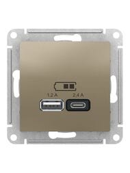Розетка Systeme Electric ATLASDESIGN USB A+С, 5В/2,4А, 2х5В/1,2А, механизм, ШАМПАНЬ ATN000539