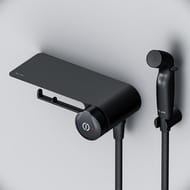 Смеситель AM.PM X-Joy TouchReel F0H85A822 с гигиеническим душем, полкой, бумагодержателем, черный — изображение 4