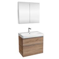 Geberit Smyle Square Тумба с раковиной 75 см, цвет пекан + Зеркальный шкаф, подсветка 529.353.JR.7