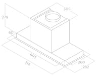 Вытяжка ELICA Hidden 2.0 IXGL/A/90 LED, 714х282 мм, 1300 м3/ч, 277 Вт, нерж.сталь/белый PRF0097708A