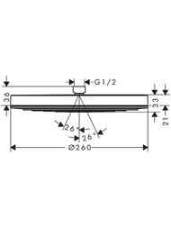 Чертёж Верхний душ Hansgrohe Pulsify 24140000 260 1jet хром