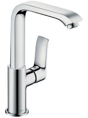 Смеситель Hansgrohe Metris 31087000 для умывальника с высоким поворотным изливом, донным клапаном