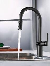 Смеситель для кухни ESKO K15LEDB однозахватный,вытяжной излив, дисплей, датчик температуры, черный