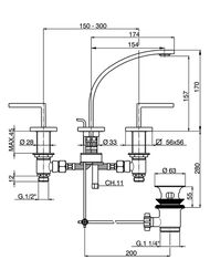Смеситель для раковины CISAL Wave с донным клапаном, на 3 отверстия, хром WA00102121