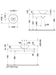 Раковина DURAVIT BACINO 420х420х170 без площадки под смесит, перелив, крепление 0325420000