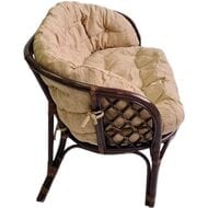 Диван Багама (1200х650х750) подушки светлые, полные шенил, ротанг, тёмно-коричневый