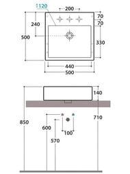 Раковина Globo Stone (500х500х140) подвесная/накладная, без отверстия под смес., белая SCQ550BI