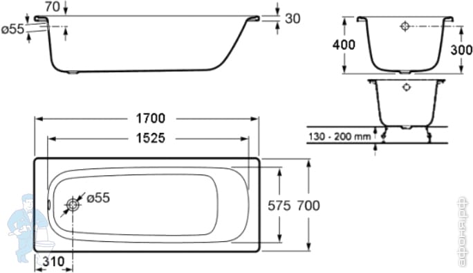 Ванна стальная Roca CONTESA 170х70 белая б/ножек 235860000 | Афоня.рф ...