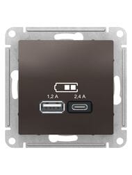 Розетка Systeme Electric ATLASDESIGN USB A+С, 5В/2,4А, 2х5В/1,2А, механизм, МОККО ATN000639