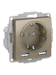 Розетка Systeme Electric ATLASDESIGN 16А c 2USB A+A, 5В/2,4А, 2х5В/1,2А, механизм, ШАМПАНЬ ATN000530