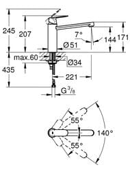 ��������� Grohe Eurosmart Cosmopolitan 30193000 ��� �����, ���������� ����� 144 ��