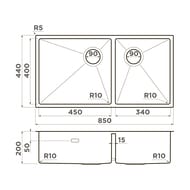 Мойка Omoikiri TAKI 85-2-LB-U/IF-LG Side (850х440х200) универ.монтаж, 2 чаши, свет.золото 4997038