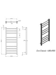 GROTA ECO CLASSIC Полотенцесушитель "Лесенка" 480x900 диаг./ниж. покл. D-1/2" RAL9005