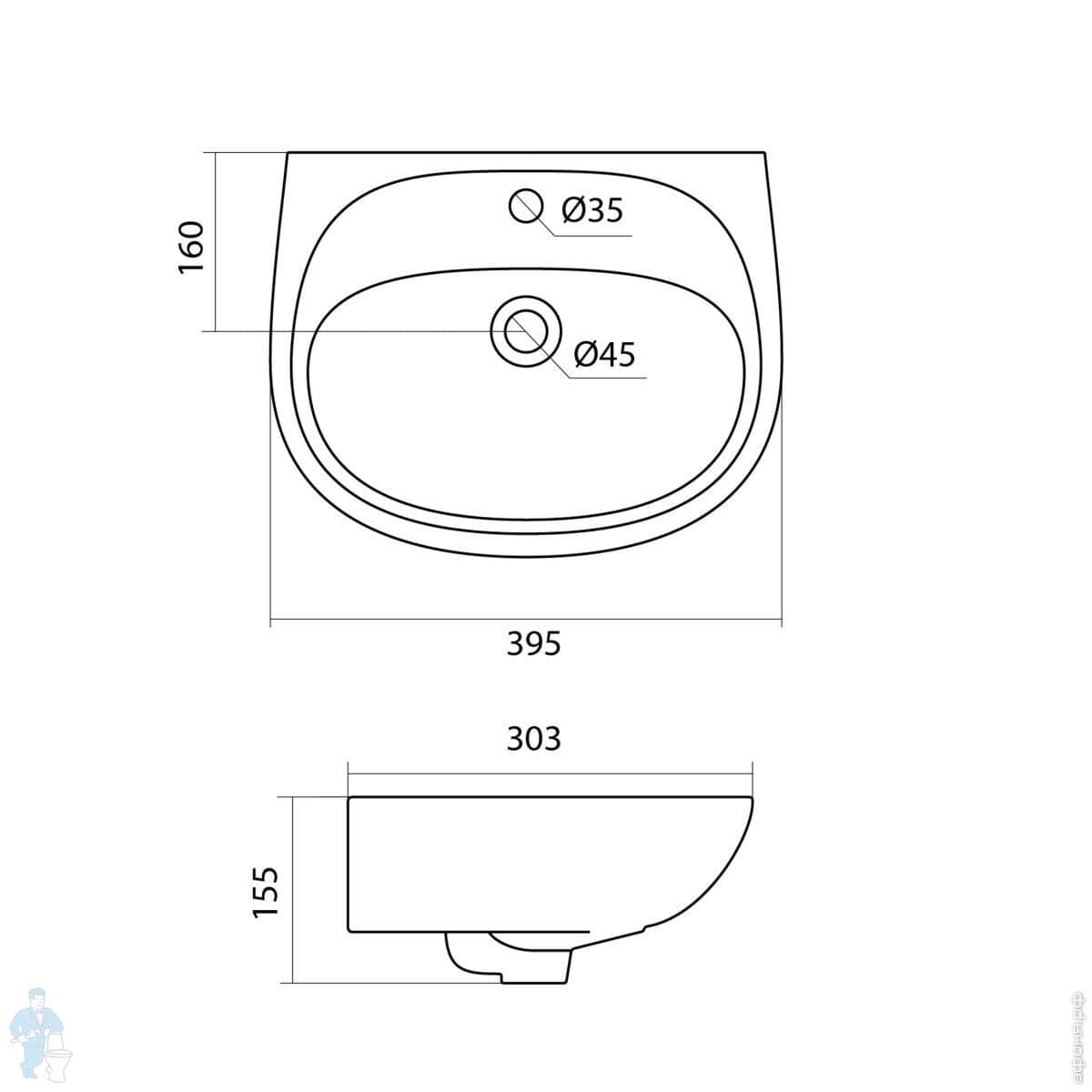Умывальник САНТЕК Анимо-40 (310х395х155) подвесной, белый 1.WH11.0.490 ...