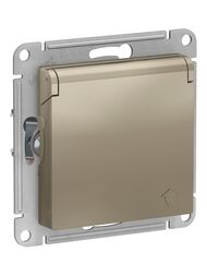Розетка Systeme Electric ATLASDESIGN с заземлением со шторками с крышкой 16А IP20 шампань ATN000546