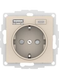 Розетка Systeme Electric ATLASDESIGN 16А 2USB A+С, 5В/2,4А/3,0А 2х5В/1,5А, механизм, беж.ATN000232