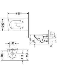 Унитаз подвесной DURAVIT CARO 0198090000 (360х620х340) горизонтальный выпуск