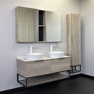 Тумба COMFORTY Порто-120-2  (1200х645х520) с 2 раковинами, столешницей, дуб дымчатый 00-00008910