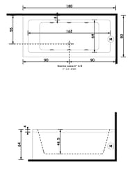 Ванна Gruppo Treesse Quadra 180 V0781 1800х800х640 CrystalTech, прямоугольная, каркас, слив-перелив — изображение 3