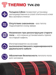 Теплый пол Thermomat TVK-210 2,9 м2, 210Вт/м2, 0,5м х 5,8м, 609Вт сверхмощный, без терморегулятора