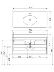 Тумба под раковину Caprigo TIBET Picco 1150х650х535 подвесная, 2 ящика, цвет графит 35215-084