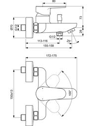 Смеситель для ванны/душа Ideal Standard CERAFINE O настенный, однозахватный, мат  черный BC500XG