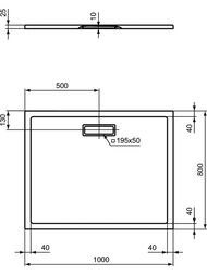 Ideal Standard ������� ������ ULTRAFLAT 1000x800x25 ��������� �������������, ������ ������� T4468V3