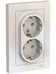 Розетка Systeme Electric ATLASDESIGN двойная с заземлением 16А в сборе жемчуг ATN000424
