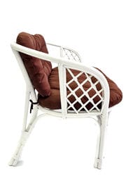 Диван Багама (1200х650х750) 2-х местный, подушки коричневые, обычные, твил, ротанг, белый матовый