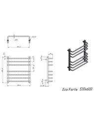 GROTA ECO FORTE Полотенцесушитель "Лесенка" электр. 530x600 300Вт, нижнее подкл. нержавеющая сталь