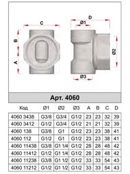 Тройник FAR 3/4"Вх1/2"Вх1/2"В для коллекторов, хромированный, FK 4060 3412