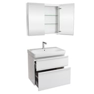 Geberit Smyle Square Тумба с раковиной 75 см, белый глянец + Зеркальный шкаф, подсветка 529.353.00.7