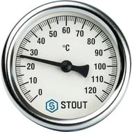 Термометр биметаллический STOUT с погружной гильзой, Dn 63 мм, гильза 50мм 1/2", 0-120°С