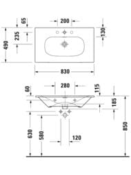 Умывальник Duravit Viu 830х490 мебельный, перелив, 1 отверстие под смеситель, белый 2344830000