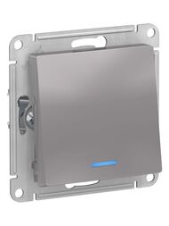 Переключатель Systeme Electric ATLASDESIGN 1-клавишный с подсветкой сх. 6а 10АХ алюминий ATN000363
