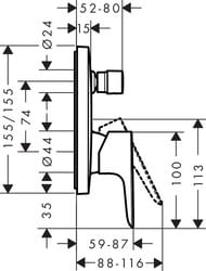 Смеситель Hansgrohe Talis E 71745000 для ванны/душа, встраиваемый, однорычажный, хром
