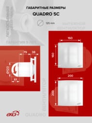 Вентилятор ERA QUADRO D125 накладной, 140 м3/ч, 36 дБ, обр.клапан, белый, QUADRO 5C