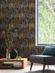 Обои виниловые на флизелине Rasch Natural Colors (0,53х10,05) ткань, листья, серо-золотые 462043 (рул.)