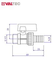 Кран дренажный VALTEC 1/2" НАР. со штуцером, черная рукоятка VT.430.N.04