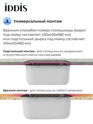 Мойка IDDIS Mate (446х446х180) универсальный монтаж, нержавеющая сталь, графит матовый MAT44GMi77