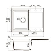 Мойка Omoikiri SAKAIME 68-GR (680х500х230) врезная, тетогранит, цвет серый 4993545