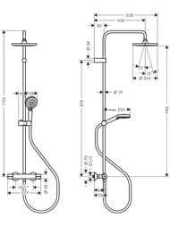 Чертёж Душевая система Hansgrohe Vernis Blend 26276000 1jet термостат, верхний и ручной душ, хром