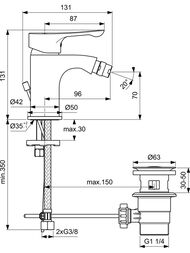 Смеситель для биде Ideal Standard DOT 2.0 BC324AA с донным клапаном, цвет: хром