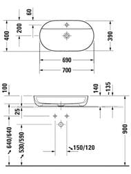 Раковина Duravit Luv 700х400 шлифованная, белая, выпуск с керамической крышкой 0380700000