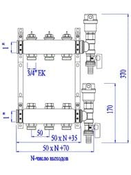 Коллекторная группа VALTEC  6 выходов, 1"х3/4" без расходомеров, нержавеющая сталь VTc.588.EMNX.0606